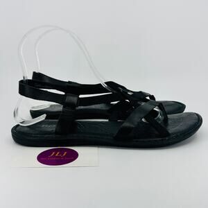 Born Women's Black Leather Strappy Toe Post Gladiator Sandals F02303 Size 8
